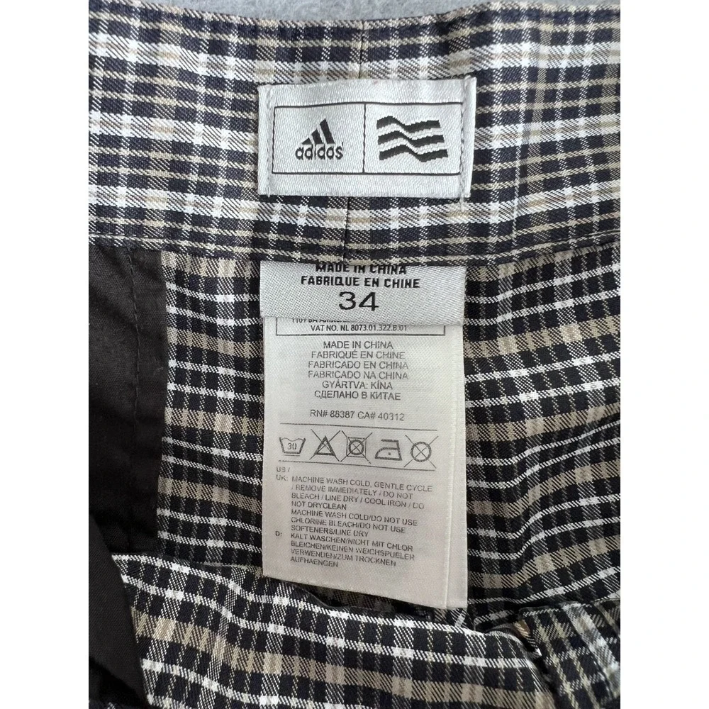 Adidas Golf Men's Lightweight Plaid Golf Shorts Size 34 Flat Front Black Khaki